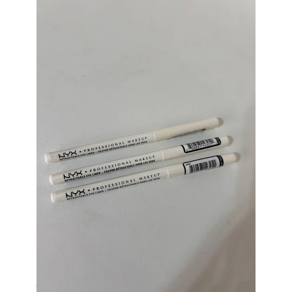 3x NYX Makeup Retractable Eye Liner Pencil Crayon in White FULL‎ SIZE 0.01 oz